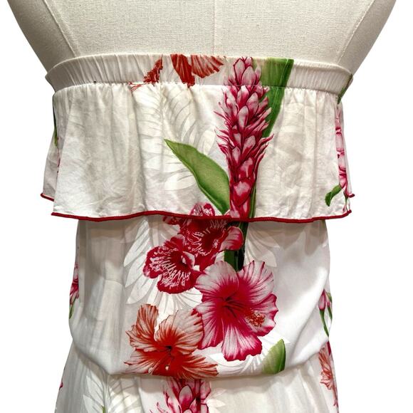 Vintage FAVANT Hawaii White & Red Tropical Floral Strapless Romper Women size S - Picture 7 of 10